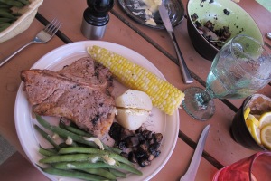 Had to be local steak with veggies from the garden and neighbour's corn on the cob.